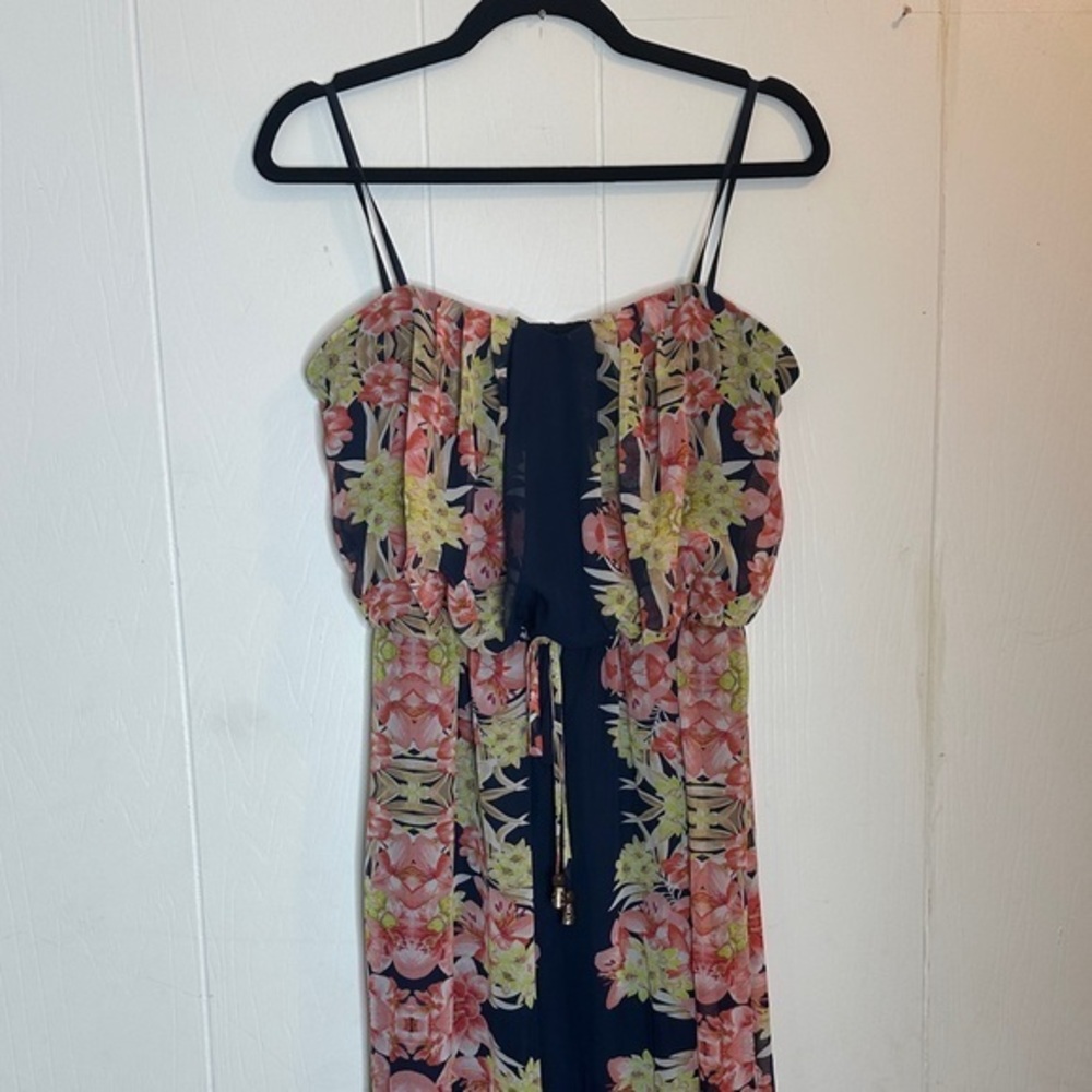 City Studio Black Maxi Dress with Pink and Yellow Floral Design